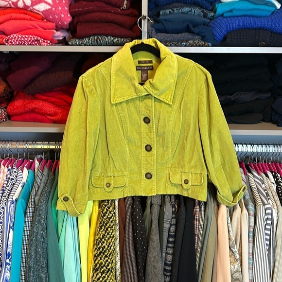 Vintage Bandolino chartreuse corduroy light jacket size L - Picture 1 of 4
